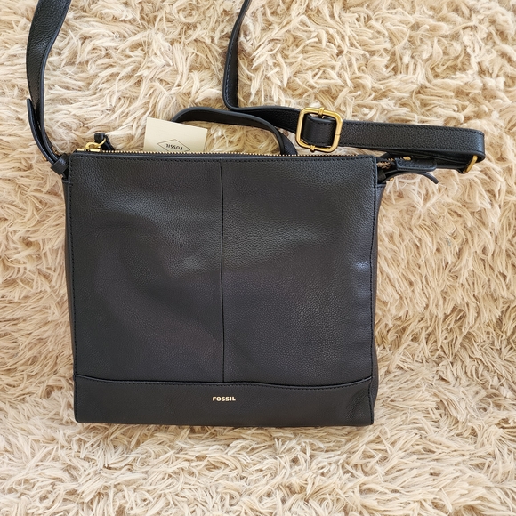 Fossil Elina Small Black Leather Back Pack Shoulder Crossbody Bag - Picture 1 of 6